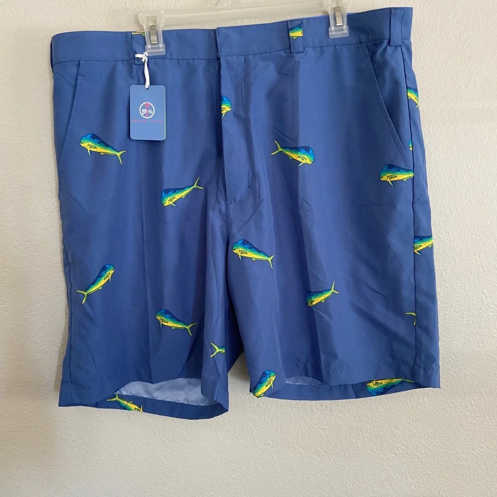 Men's Size 42‎ Bermuda Styles Blue Dolphin Fish Print Casual Shorts Beach NEW